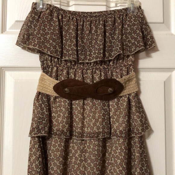 Womens Strapless Blouse Size Small Brown and Black Design with Belt - Picture 4 of 6
